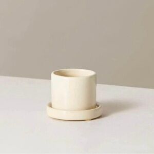 The Sill Hyde Mini Ceramic Planter Pot w Tray Cream Succulent Cachepot